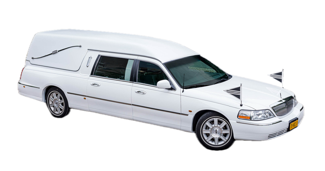 Witte Lincoln rouwauto