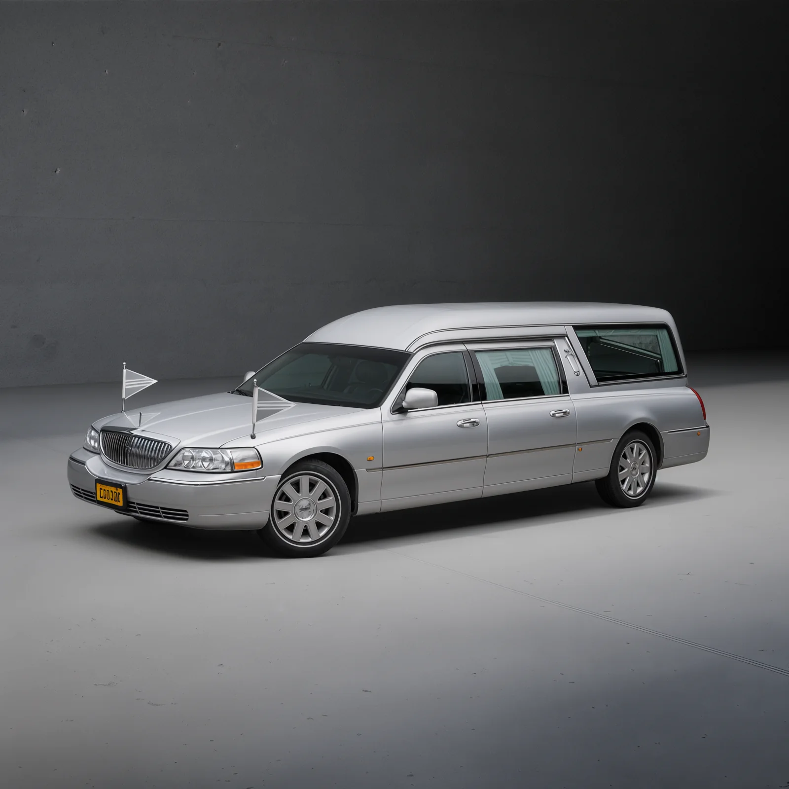Zilvergrijze Lincoln rouwauto uit het wagenpark van Marcel Bakkum